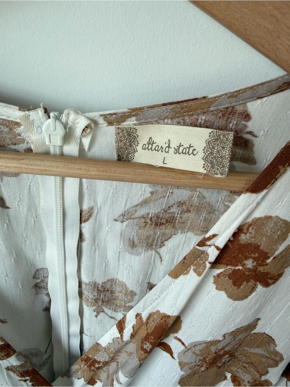 Altr’d State White Floral Wrap Dress with Brown Flower Print - Picture 3 of 7